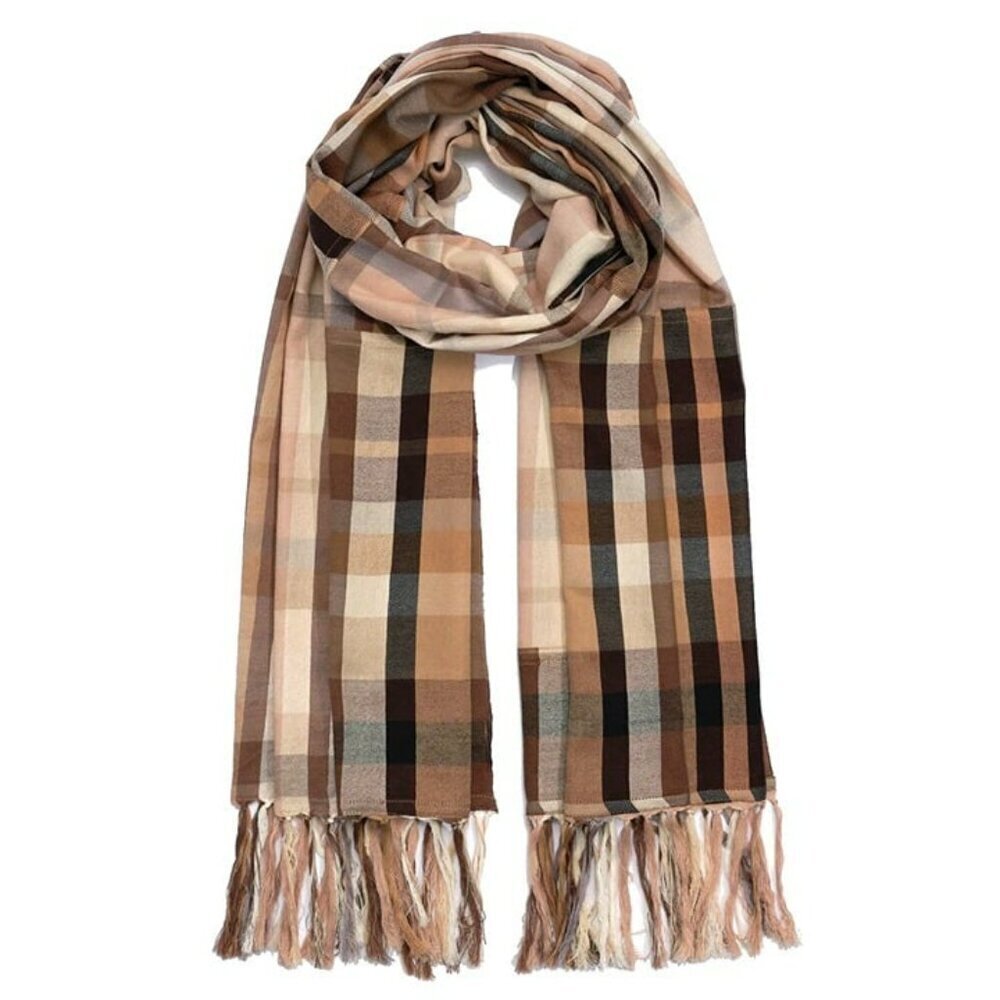 Echo Women's Semolina Cotton & Wool Patched Plaid Wrap O/S (MSRP $129)